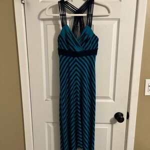 Retro Style Striped Jersey Blend Dress with Asymmetrical Hem - Size Small